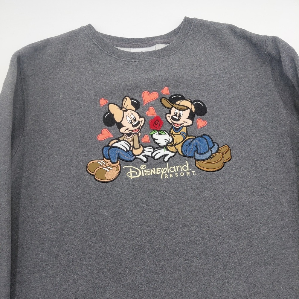 Disneyland Resort Valentine's Day Hearts Sweatshirt Womens L Gray Minnie Mickey